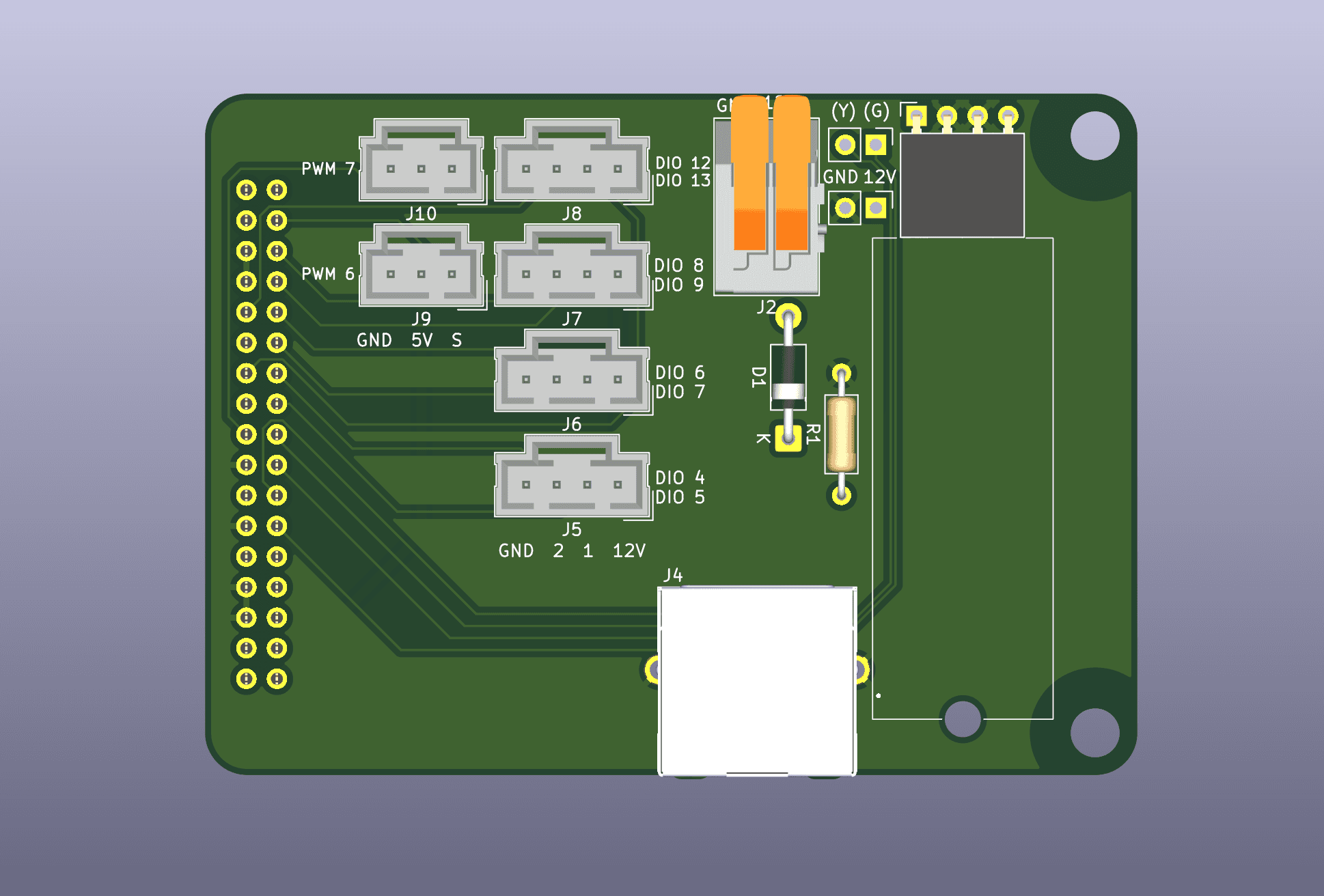 Render of a CAN breakout PCB