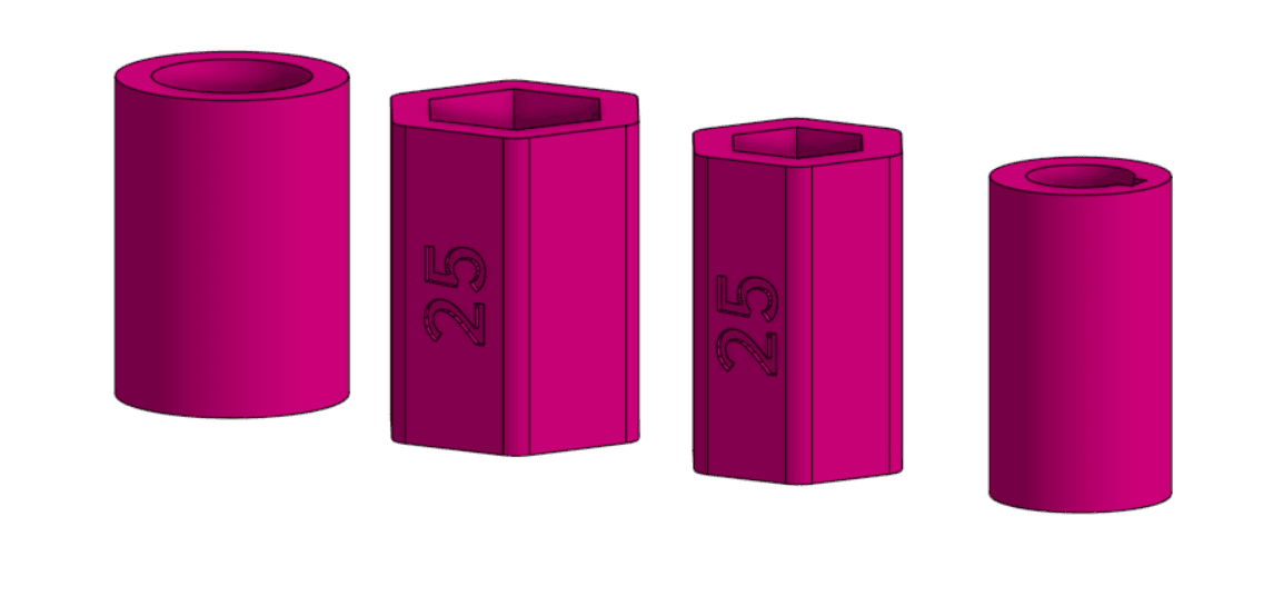CAD model of four pink spacers