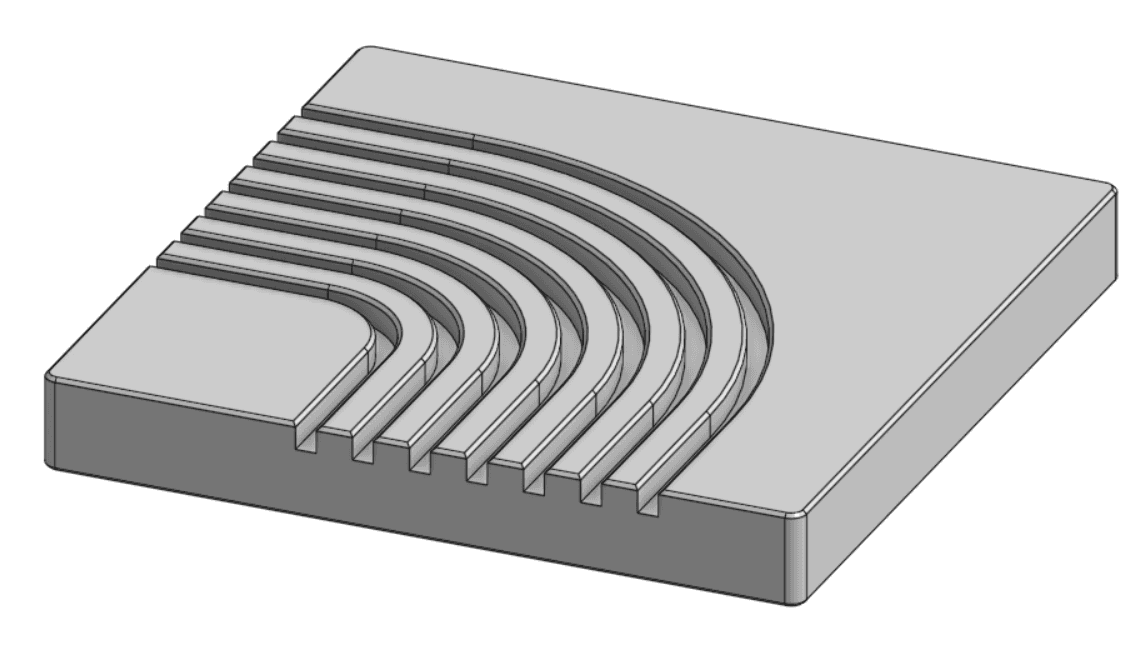 CAD model of a plate with curved grooves